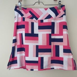 Golftini Pink Blue All Square Pullon Stretch Active Golf Skirt Skort